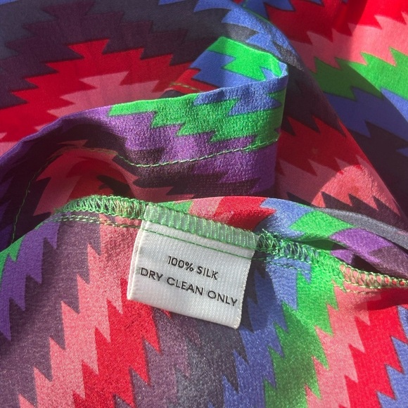 Bianca Colette Colorful Silk Zigzag Pattern Mod Retro Festival Party Dress - Picture 7 of 9